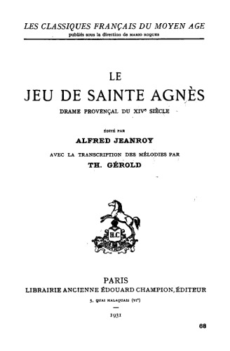 Le jeu de sainte Agnès, drame provençal du XIVe siècle