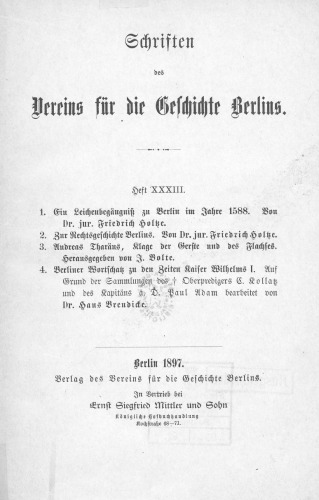 Schriften des Vereins für die Geschichte Berlins