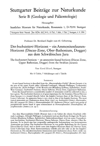 Der hochstetteri-Horizont - ein Ammonitenfaunen-Horizont (Discus-Zone, Ober-Bathonium, Dogger) aus dem Schwäbischen Jura
