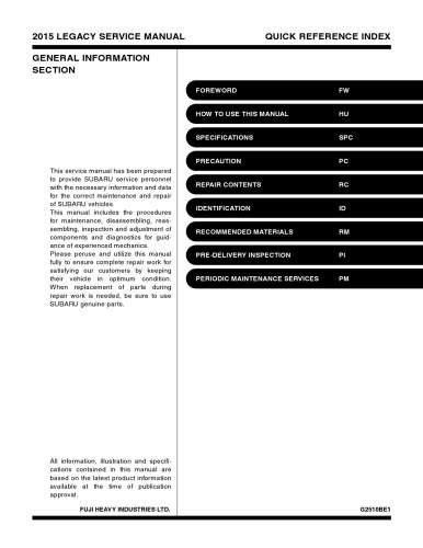2015 Subaru Legacy, Outback Factory Service Manual USDM
