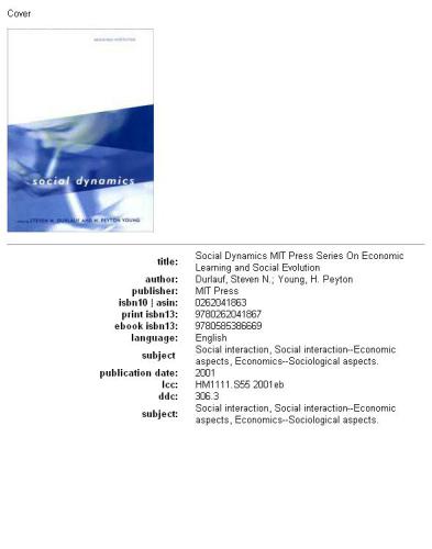 Social Dynamics (Economic Learning and Social Evolution)