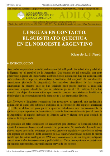 Lenguas en contacto : El substrato quechua en el noroeste argentino