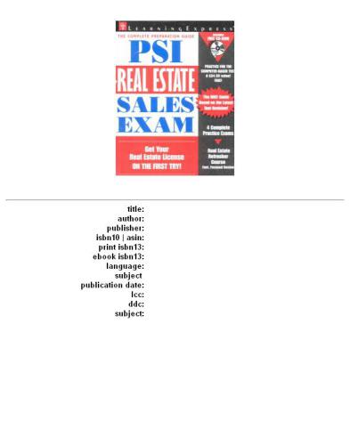 Psi Real Estate Sales Exam (CD-Rom)