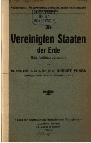 Die Vereinigten Staaten der Erde (Ein Kulturprogramm)