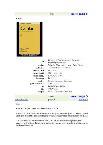 Catalan: A Comprehensive Grammar / Каталанский язык: Подробная грамматика