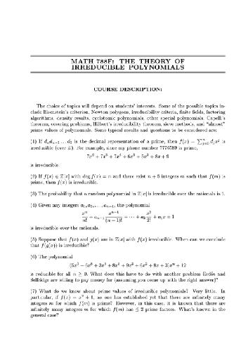 Irreducible polynomials theory