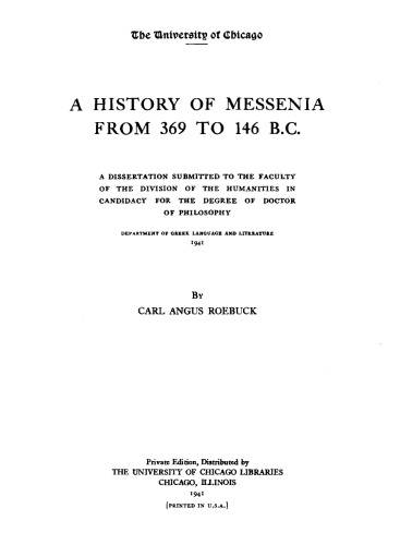 A History of Messenia from 369 to 146 B.C.