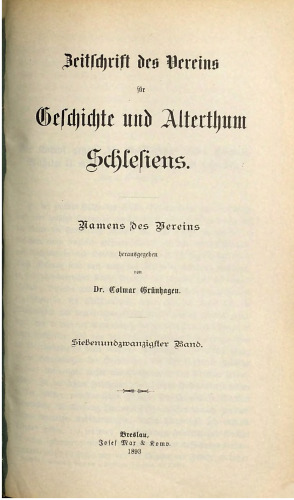 Zeitschrift des Vereins für Geschichte und Altertum Schlesiens