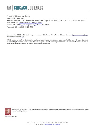A List of Chipewyan Stems