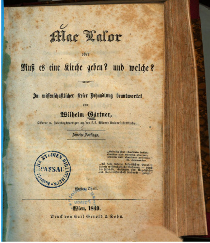 Mac Lalor oder Muss es eine Kirche geben? Und Welche? : In wissenschaftlicher freier Behandlung beantwortet