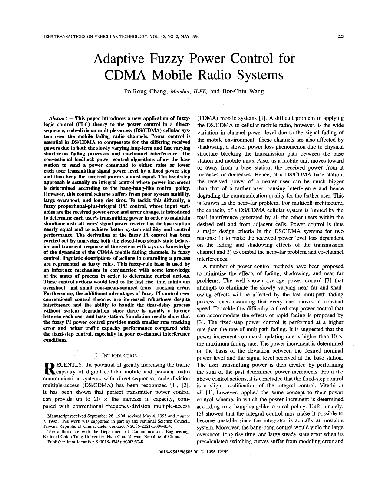 Ieee Adaptive Fuzzy Power Control For Cdma Mobile Radio Systems
