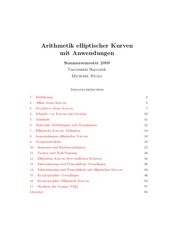 Arithmetik elliptischer Kurven mit Anwendungen [Lecture notes]