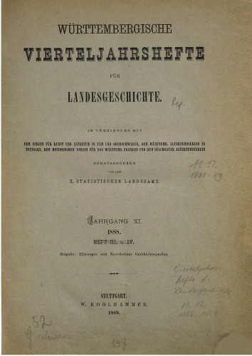 Württembergische Vierteljahreshefte für Landeskunde