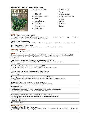 Nature (Vol. 435, No. 7043, 9 June 2005)