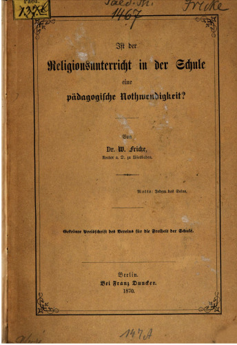 Ist der Religionsunterricht in der Schule eine pädagogische Notwendigkeit?