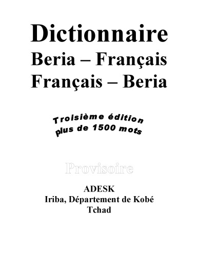 Dictionnaire Beria – Français, Français – Beria