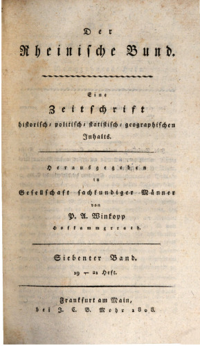 Der Rheinische Bund : Eine Zeitschrift historisch-, politisch-, statistisch-, geographischen Inhalts