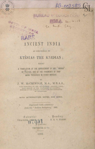 Ancient India as described by Ktesias the Knidian