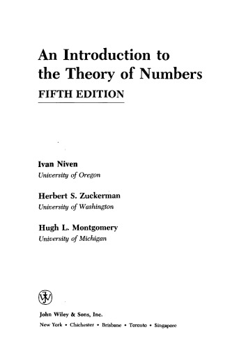 An Introduction to the Theory of Numbers