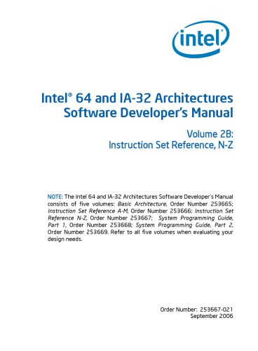 Intel® 64 and IA-32 Architectures Software Developer’s Manual, Volume 2B: Instruction Set Reference, N-Z