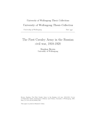 The First Cavalry Army in the Russian Civil War 1918-1920