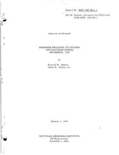 Progress Rel to Civillian Appls [metallurgy] [Dec 1960] [declassified]