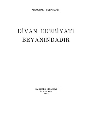 Divan Edebiyatı Beyanındadır