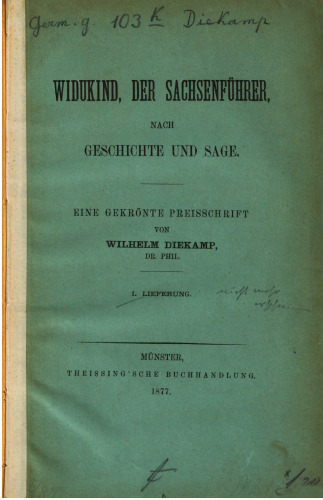 Widukind, der Sachsenführer, nach Geschichte und Sage