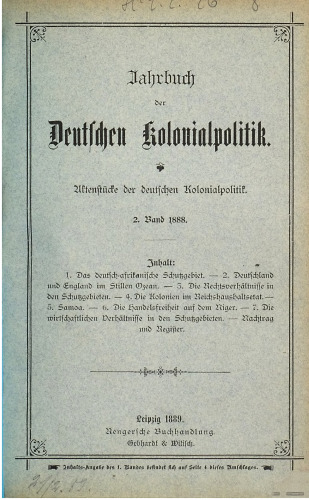 Jahrbuch der deutschen Kolonialpolitik Aktenstücke der deutschen Kolonialpolitik