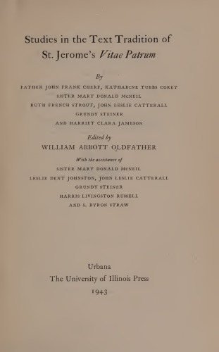 Studies in the Text Tradition of St. Jerome's Vitae Patrum