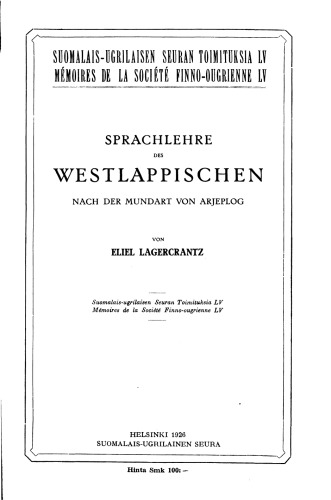 Sprachlehre des Westlappischen nach der Mundart von Arjeplog