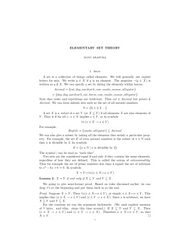 Elementary set theory [Lecture notes]