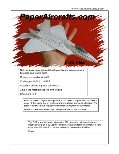 PaperAircrafts.com F-22 White