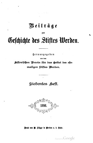 Beiträge zur Geschichte des Stiftes Werden