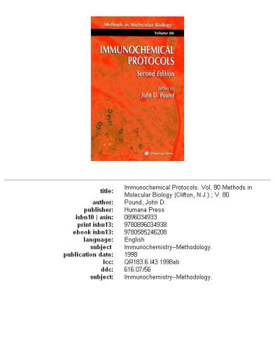 Immunochemical Protocols (Methods in Molecular Biology)