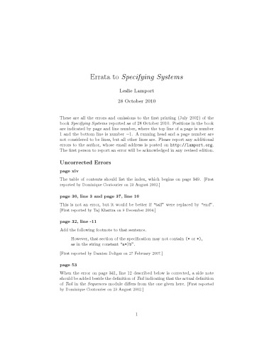 Specifying systems: errata