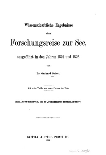 Wissenschaftliche Ergebnisse einer Forschungsreise zur See, ausgeführt in den Jahren 1891 und 1892