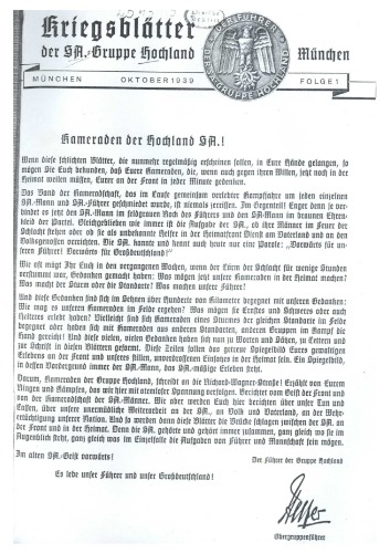 Kriegsblaetter der SA-Gruppe Hochland Muenchen - 1939-1942 -