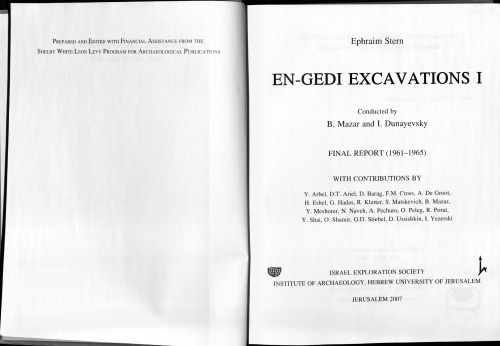 En-Gedi Excavations I: Final Report (1961-1965)