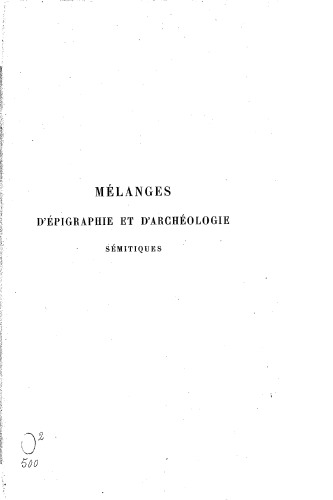 Melanges d’epigraphie et d’archeologie semitiques