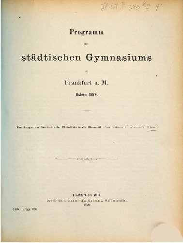 Forschungen zur Geschichte der Rheinlande zur Römerzeit