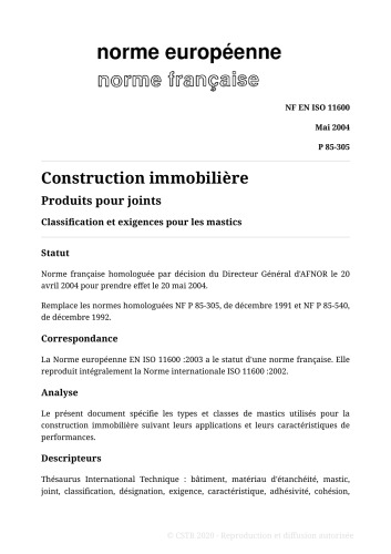 NF P85 - Produits pour joints