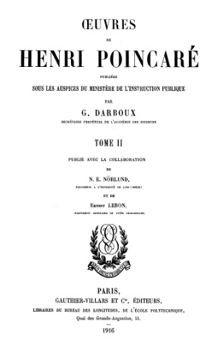 Oeuvres de Henri Poincaré Tome II