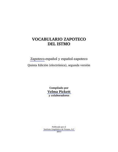 Vocabulario zapoteco del Istmo: Español-zapoteco y zapoteco-español