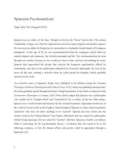 Spinozist Psychoanalysis (2023, Unbugged)