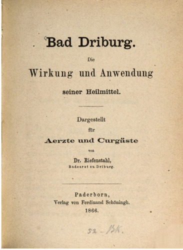 Bad Driburg. Die Wirkung und Anwendung seiner Heilmittel