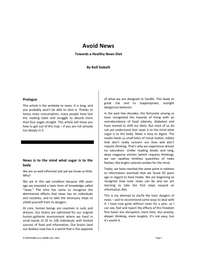 Avoid News: Towards a Healthy News Diet