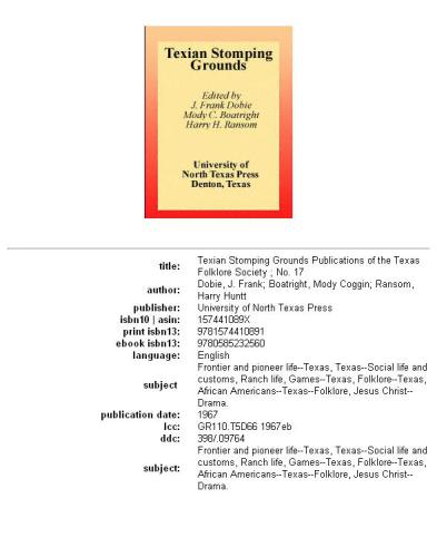 Texian Stomping Grounds (Publications of the Texas Folklore Society)