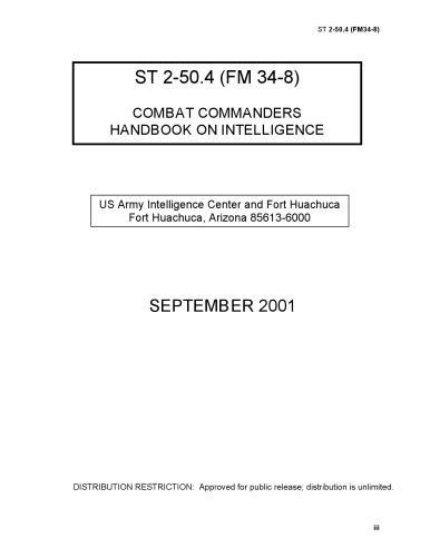 Combat Commanders Handbook on Intelligence - ST 2-50.4 (FM 34-8)