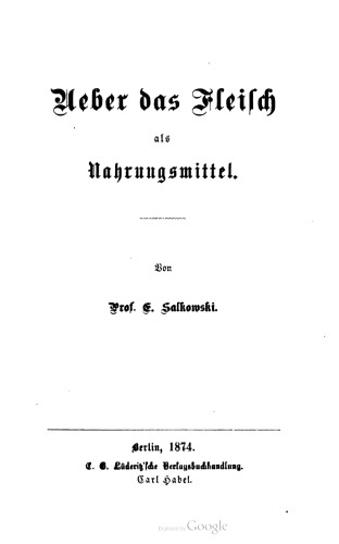 Ueber das Fleisch als Nahrungsmittel